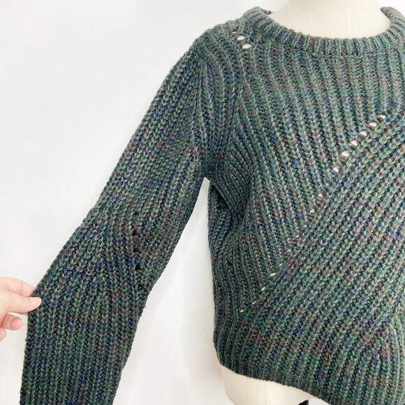 John + Jenn Green Marled Crew Neck Ribbed Sweater Chunky Preppy Casual Size S - Picture 3 of 8